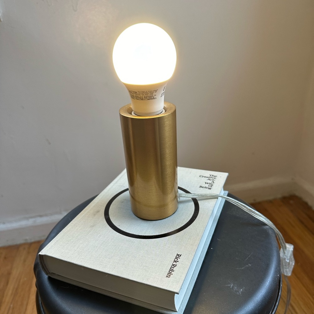 West Elm Modern Matte Satin Brass Gold Pillar Cylinder Lamp Lighting